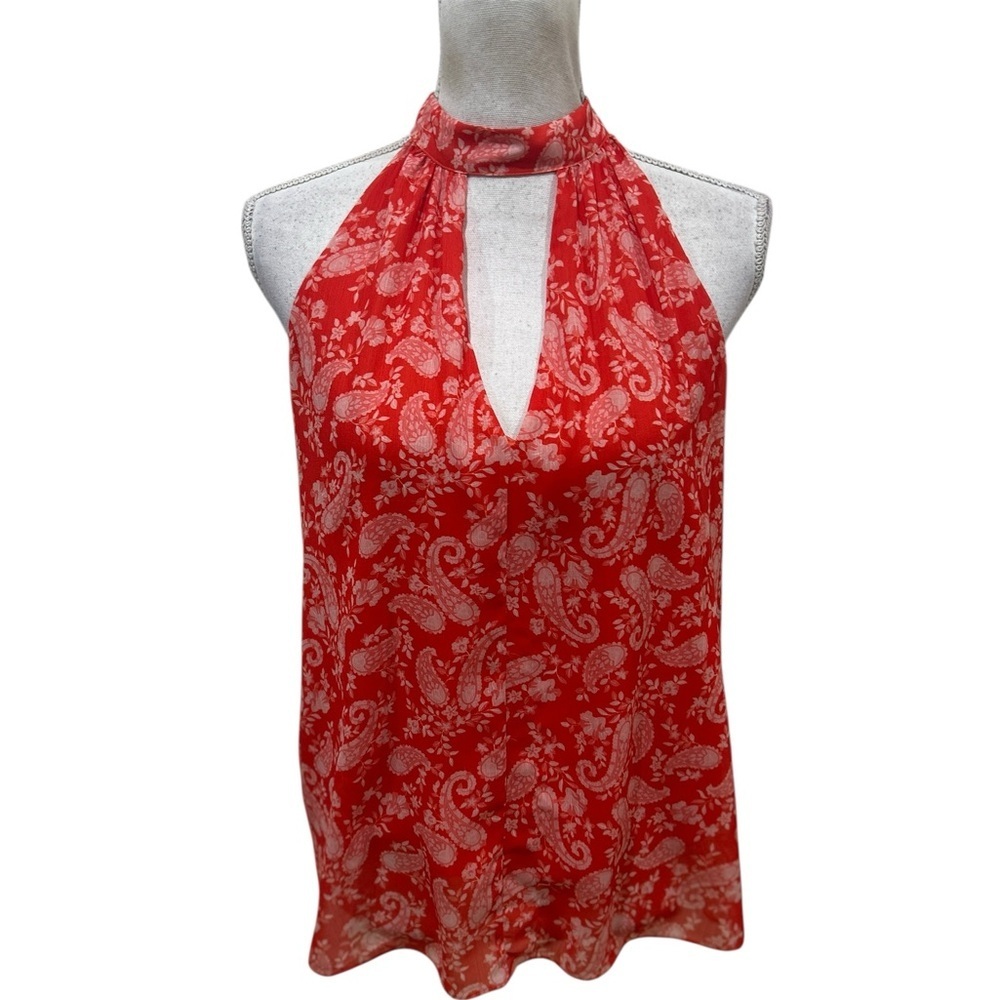 ERIN by Erin Fetherston silk lined Paisley tomato red Halter Blouse size small